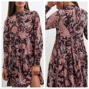 Anthropologie Cady Paisley Tiered Mock Neck Tunic Dress size Large